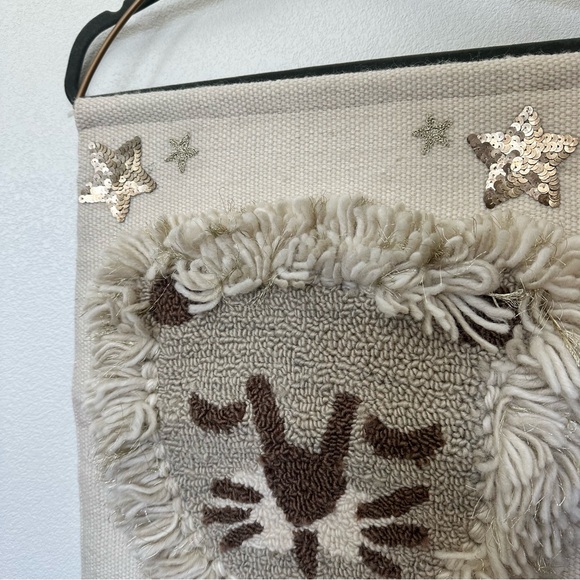 Pottery Barn Kids Lion Wool Fringe Woven Tapestry - Cream and Brown - Picture 3 of 8